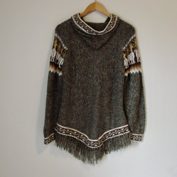Kactus Artesanias Alpaca Hoodie Sweater Peru Aztec Fringe Soft Pullover Medium - Picture 11 of 15